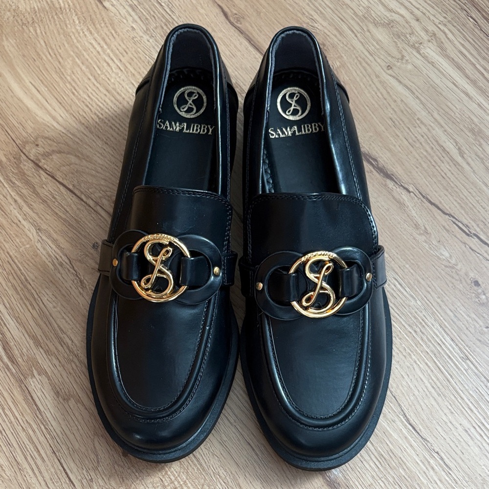 Sam & Libby Black Slip-On Loafers with Gold Accent
